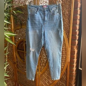 Wax Jeans High Rise Stretch Blue Distressed Jeans Size 14 Great Condition